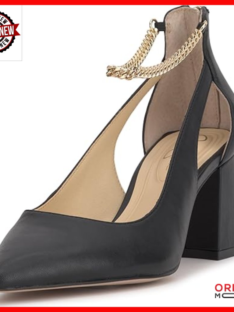 Leather Pointed Toe Pumps With 2.6 Inch Heel And Ankle Strap